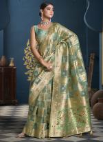 Organza Sky Blue Party Wear Weaving Saree